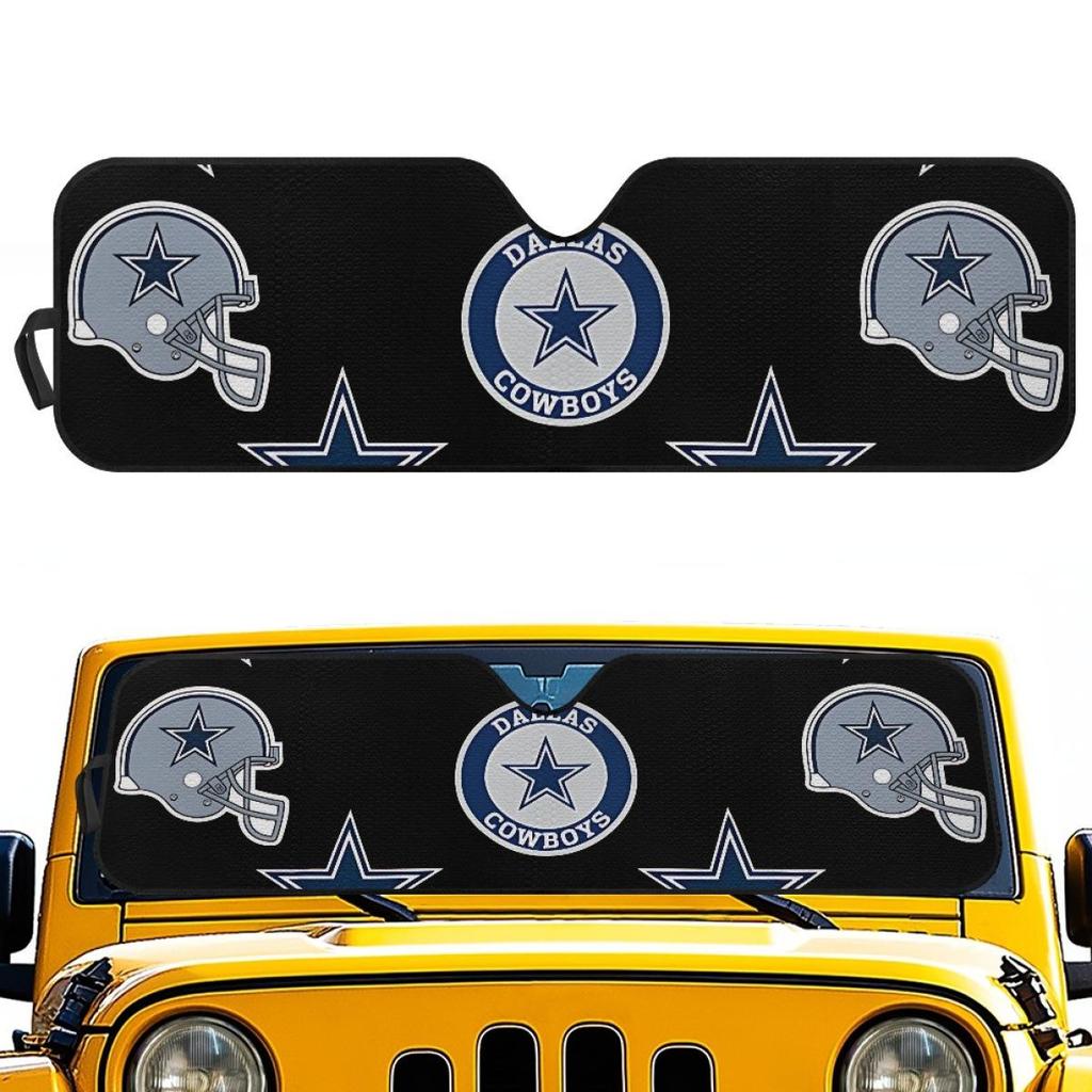 Dallas Cowboys Front Windshield Sunshade Heat Insulation with Team Logo - Aluminum Foil Sun Blocker.