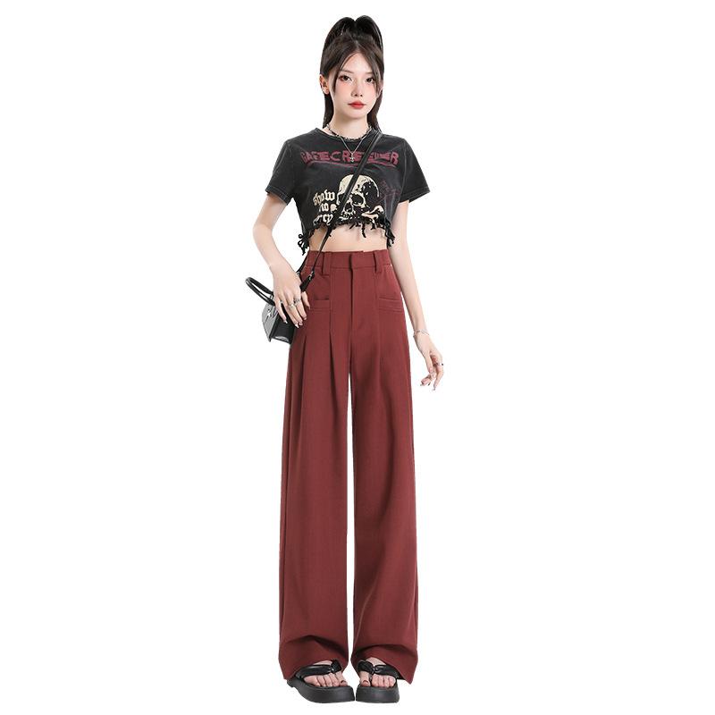 Gray Suit Pants for Women In Autumn Style High Waist Slimming Draped Straight-leg Pants Casual Pants for Women In Autumn Wide-leg Pants