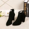 Fashion Woman Suede High Heel Ankle Boots Style Fashion Thick Heel Pointed Back Zipper Boots Women Square Heeled Short Booties