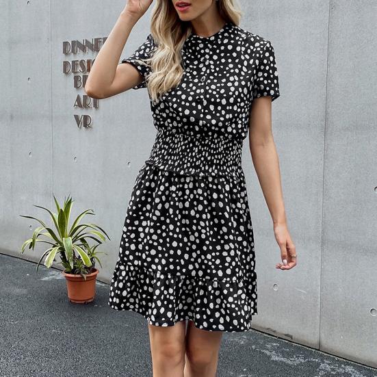 

Women Dress Spot Printing V Neck Casual Ladies Short Sleeve Dress for 2XL зелёный