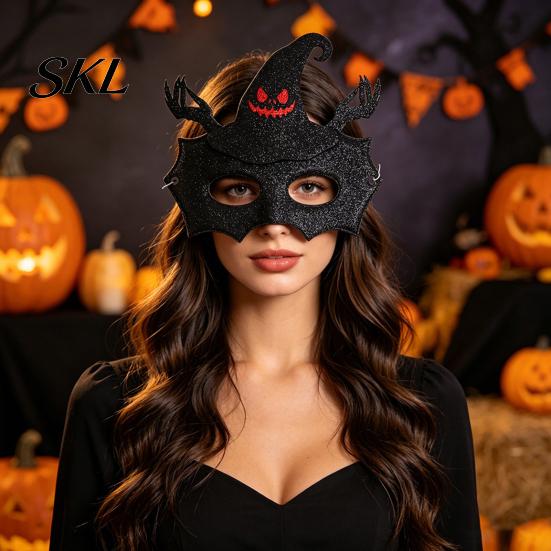 Adjustable Halloween Eye Masque Masque, Glitter Half Face Horror Skull Bat Elastic String Spider Dress Up Accessory for Cosplay Costume, Masquerade,
