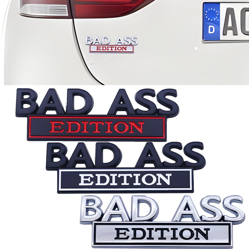 BAD ASS Edition Metal Car Stickers Applicable to Car Fender Bumper Rear Window Full Body Outline BAD ASS Logo Metal Badge