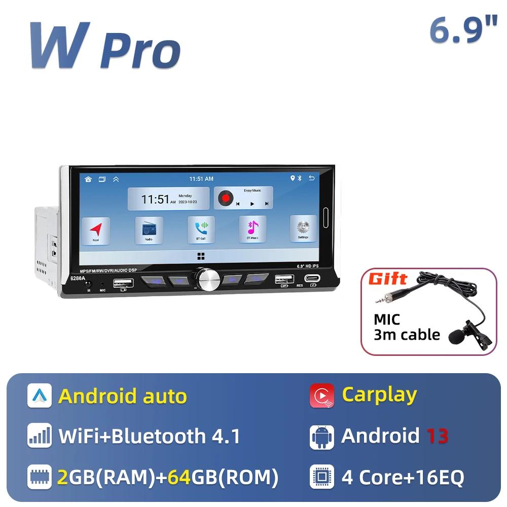 6.9" Android Car Multimedia Player 1Din Radio Car Stereo Head Unit Wireless Carplay Autoradio GPS Navigation WIFI Android Auto