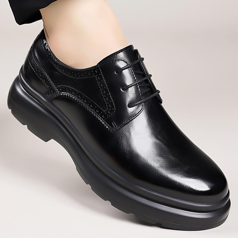 Autumn Winter Lace Platform Shoes for Men Solid Color Fashion Casual Dress Shoes Male High Quality Cow Leather Loafers Man