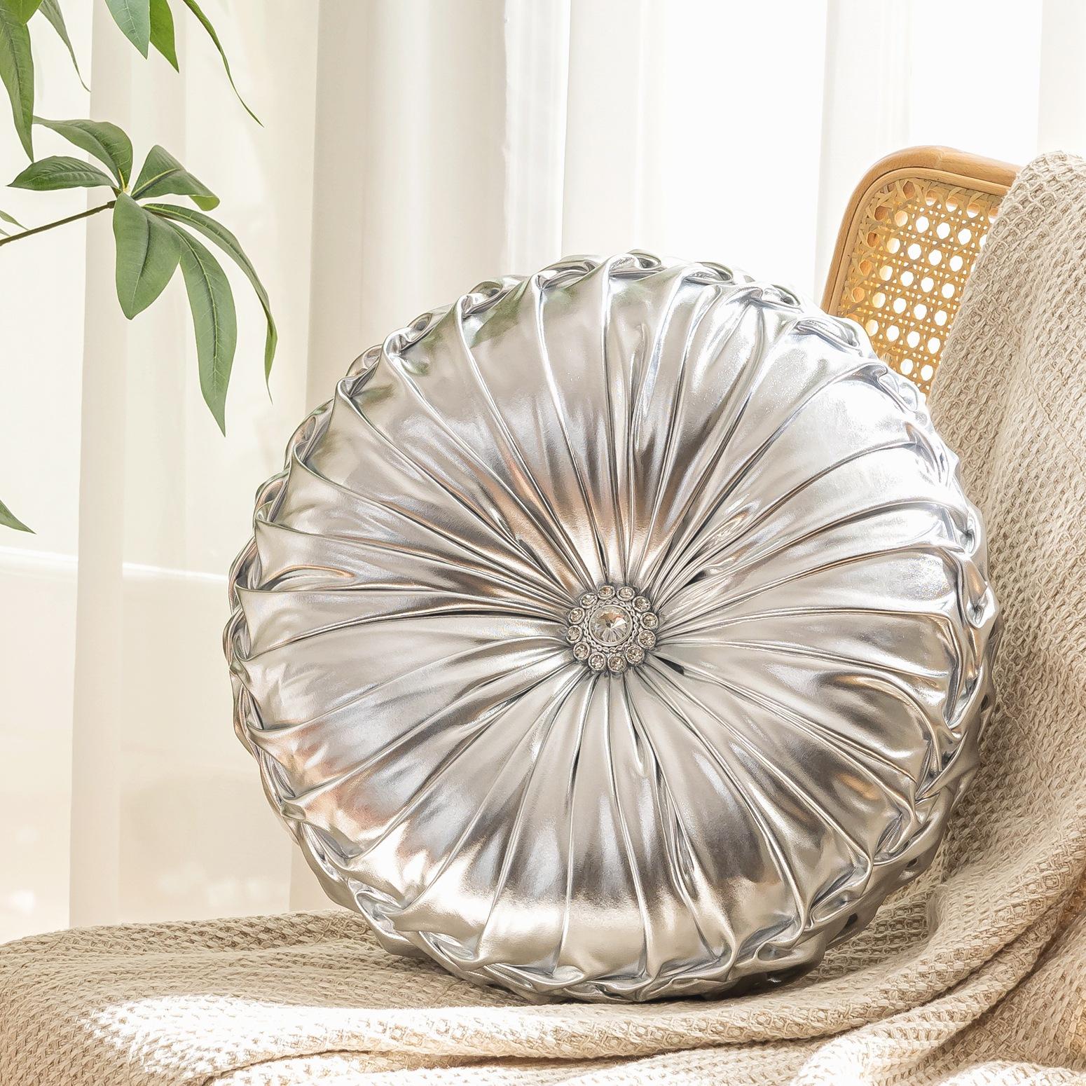 

New Circular Nordic Ins Style Solid Color Sequins Wheel Pillow Sofa Cushion Bedside Window Futon Cushion Pumpkin Pillow 35cm 1pcs срібний