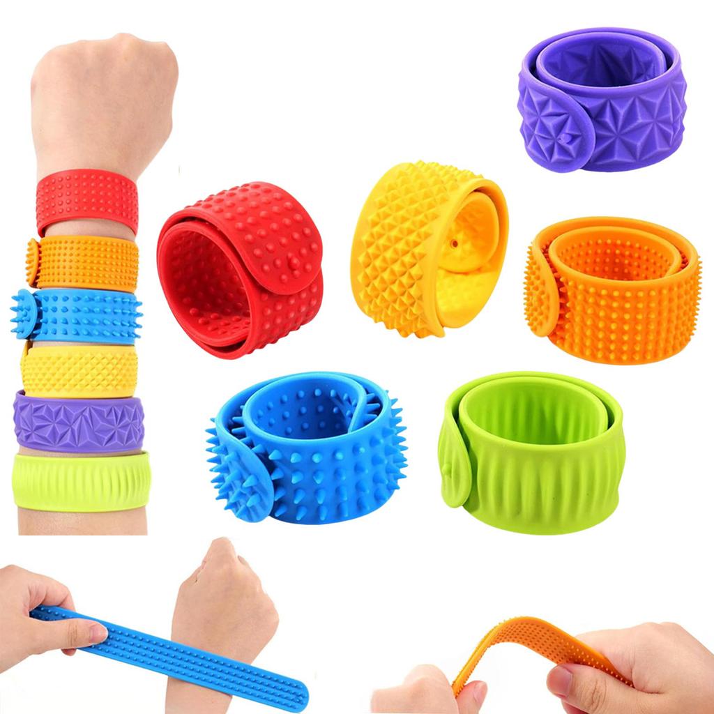 Sensory Toys For Kids: Textured Silicone Slap Bracelets 6 Pack Stress For Anxiety Wearable Sensory Toys For Adults Skateboard