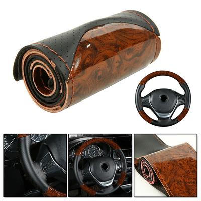 Universal-Pfirsichholz-DIY-Auto-Leder-Lenkrad-Abdeckung mit Nadeln und Faden