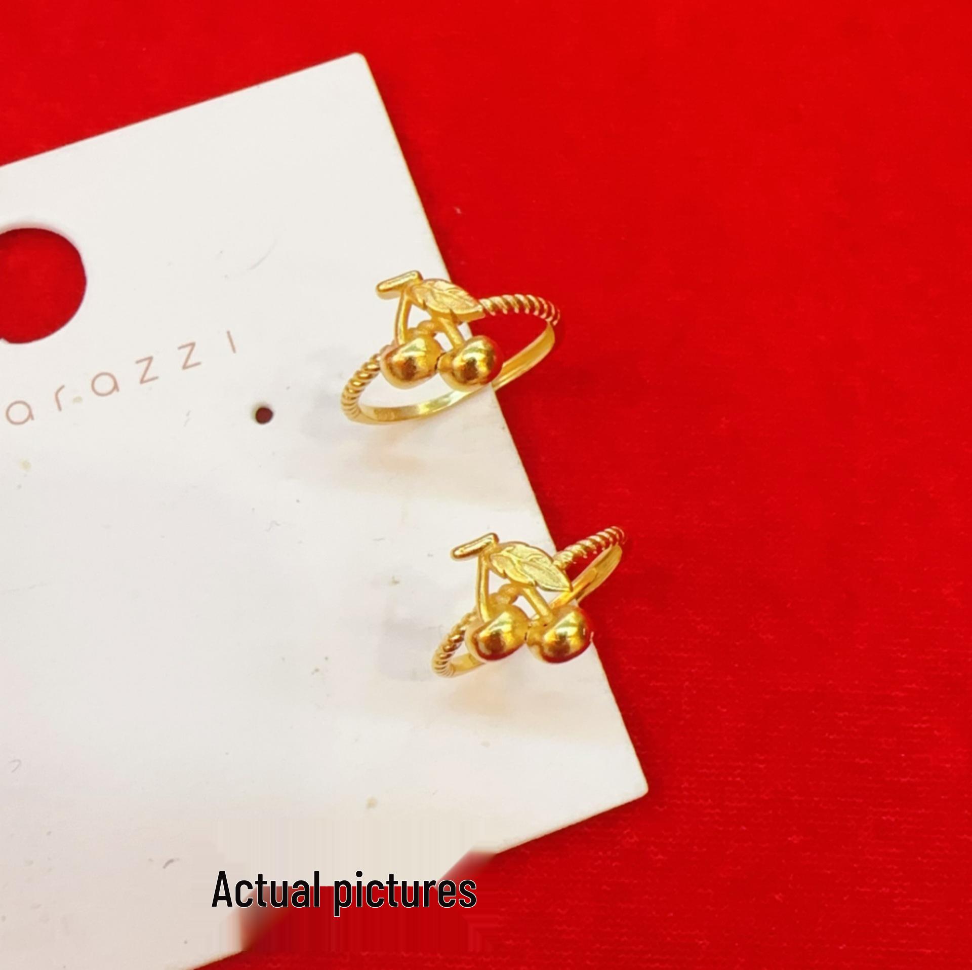 Gold Little Cherry Open Ring - Fashionable Jewelry Gift for Girlfriend Adjustable Open Ring