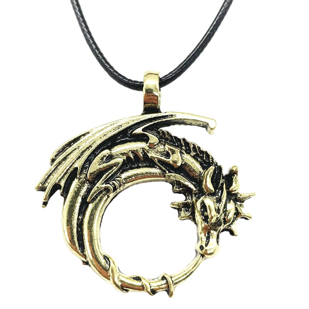 Goth Ouroboros Norse Vintage Dragon Necklace Pendant Gothic Accessories Amulet Viking Runes Jewelry Neclaces Women Men