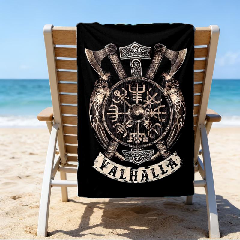 proof beach towel with a Valknut pattern - soft,absorbent,quick-drying,machine washable - perfect for swimming,camping,bathing