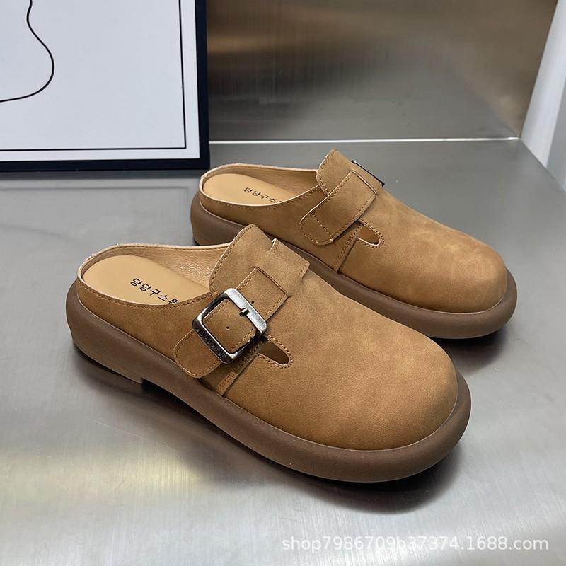 

Женские тапочки Half tray весна 2024 года, новые, с круглой пряжкой и мягким дном, с мягкой поверхностью, удобные, с одной педалью, женские туфли 35 коричневый