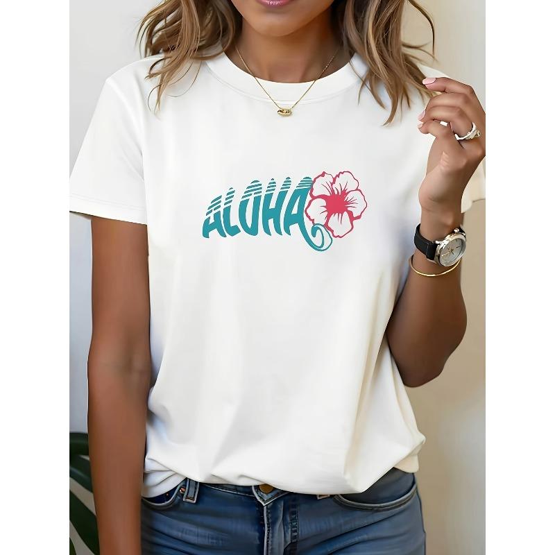 Women s Hawaiian ALOHA Hibiscus T-Shirt - Soft Short-Sleeve Round Neck Blouse-Compatible Top, Machine Washable Casual Beachwear S
