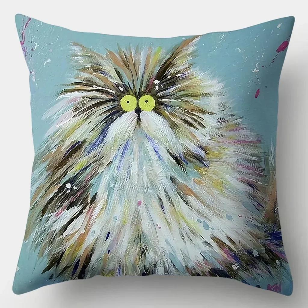 Cute Cat Pillowcase Square Sofa Pillow Cover Watercolor Loving Cushion cover