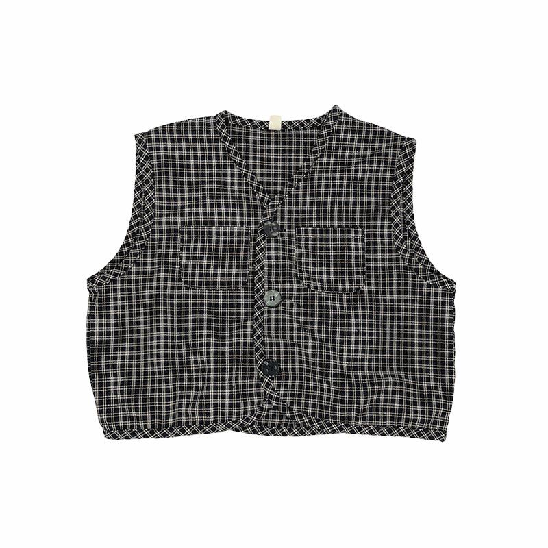Children s Mori Style Plaid Vest - Spring/Autumn, Single-Breasted Korean Linen for Boys and Girls 100cm