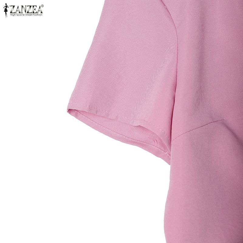 ZANZEA Rochie Casual de Vară cu Mânecă Scurtă și Gât în V pentru Femei, Culoare Solidă