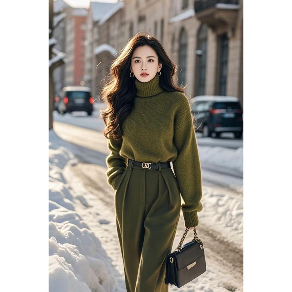 Women's 2025 Autumn/Winter High Neck Sweater & Slimming Pants Suit Set