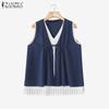 ZANZEA Women V Neck Sleeveless Fake Two-piece Buttons Up Pleated Casual Tank Tops