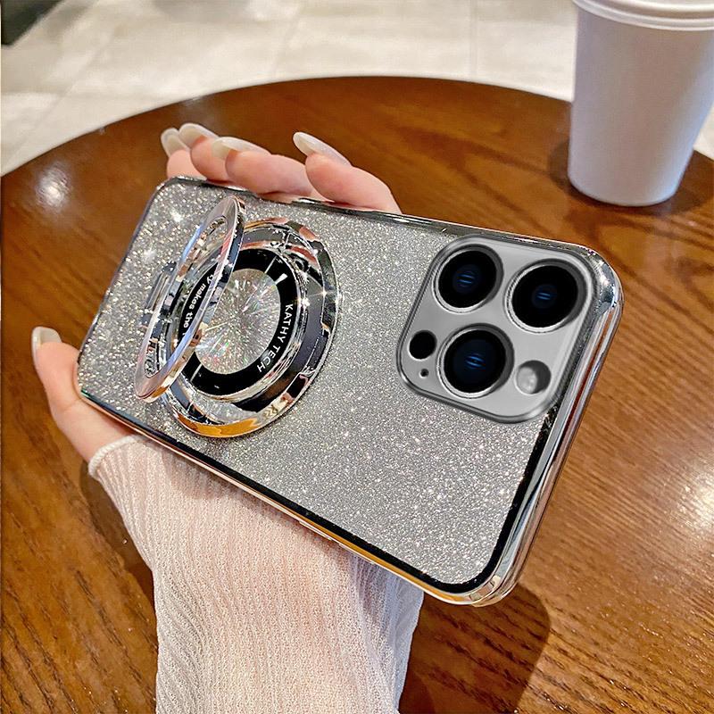 

Compatible iPhone 16E Gradient Glitter Case for Apple 17 PRO, with Magnetic Stand, Drop-proof, Soft Electroplated Design for Model 14/15. iPhone 14 серебряный серый