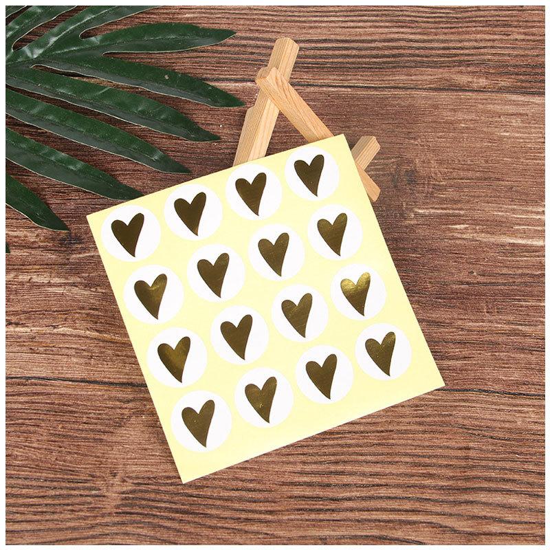 160 pz/10 fogli Adesivo Adesivo Rotondo a Forma di Cuore Dorato Etichetta Sigillante Carina per Biglietti d'Auguri Buste Regali Decorazione Cancelleria