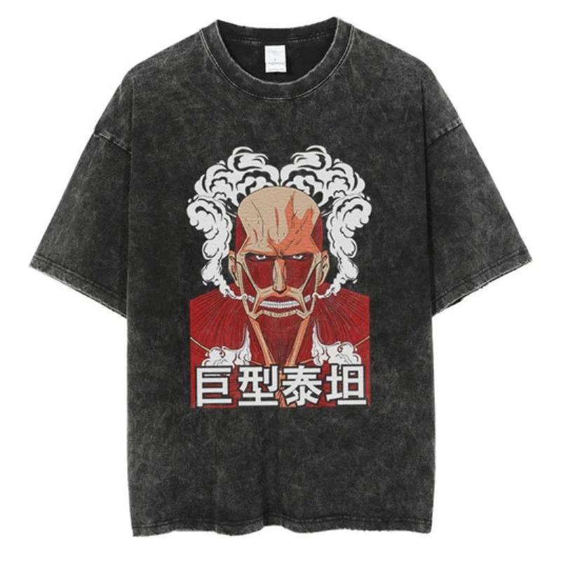 2026 Anime Attack On Titan Retro Washed T-shirt Men's and Women's New Summer Clothing Breathable Casual Top Streetwear Peripheral Tee Y2K