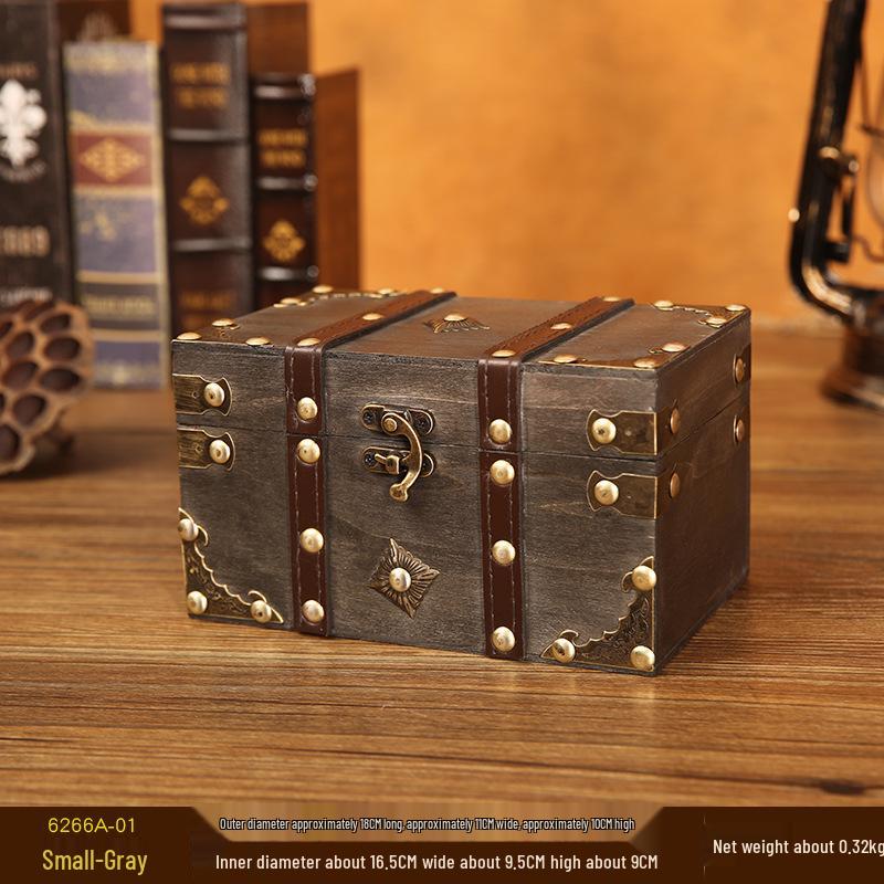 Vintage Wooden Storage Box with Lock - Antique Style Treasure Chest 1370₽