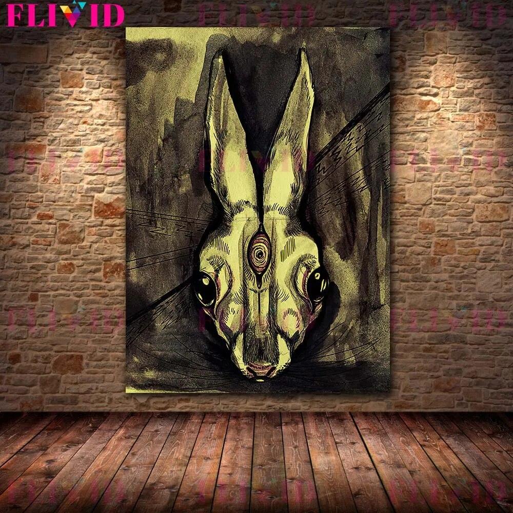 Bloodthirsty Lamb And Snake,Owl Vintage Terrible Animal Wall Art Canvas Painting Owl And Goat Man Abstract Poster Print Decor No Frame