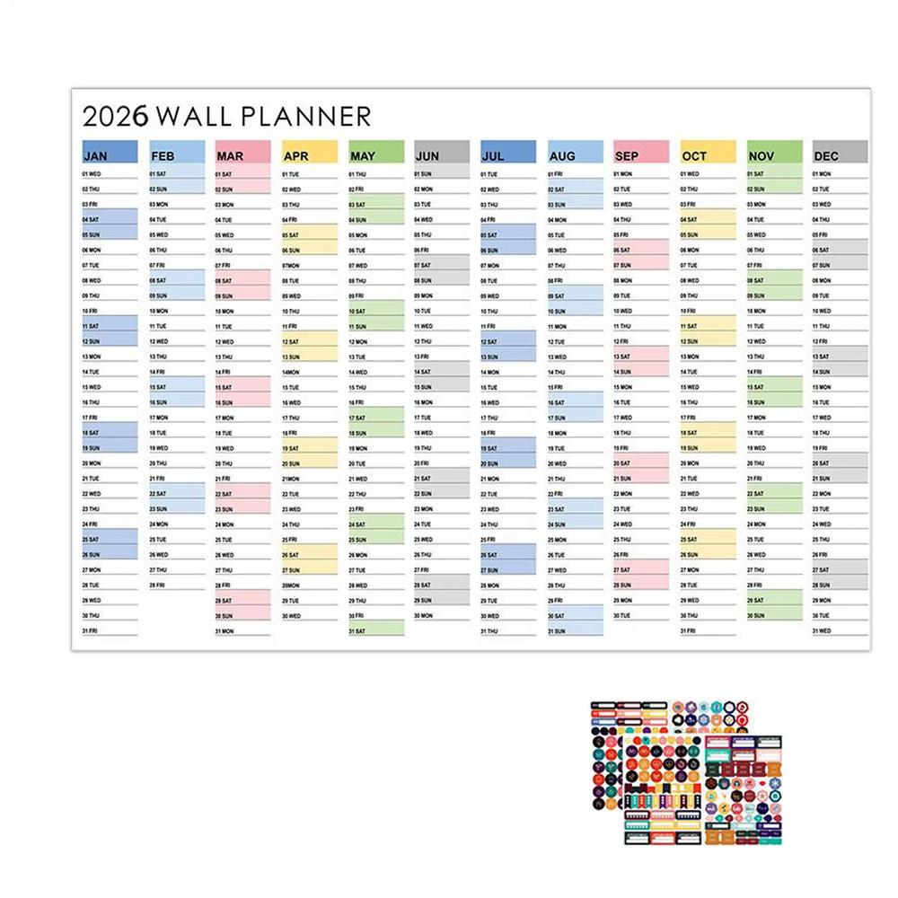 

2026 Calendar, New Year Wall Calendar, Calendar Poster With Stickers, 365-Day Poster Calendar Planner, Creative Simple Planner белый