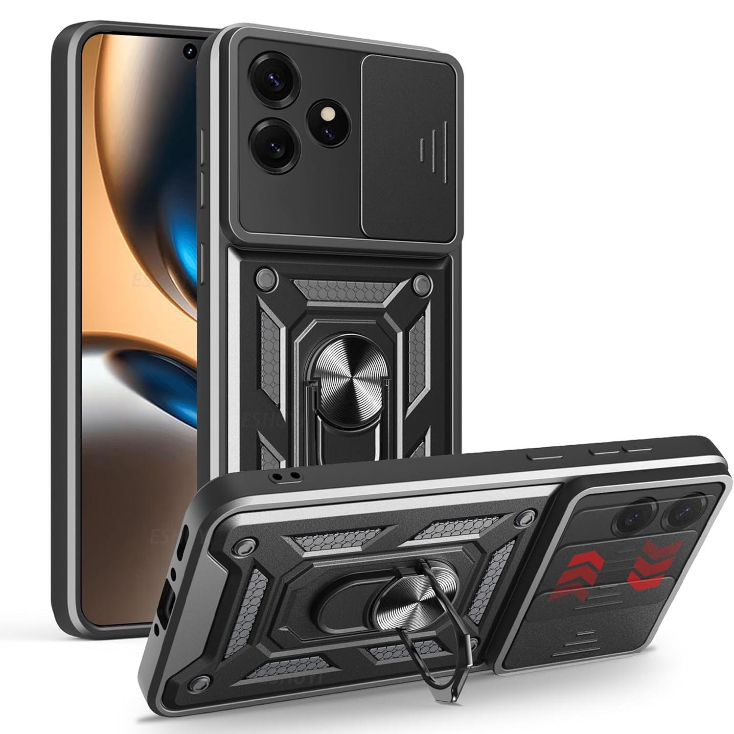 

Бронированный чехол для телефона Realme GT 7 GT 7T GT7 5G Чехол Защита объектива С кольцом Магнитная подставка-держатель Coque Fundas Capa Realme GT 7T чёрный