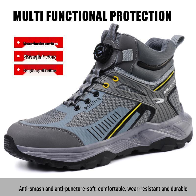 Men's High-Top Safety Boots: Anti-Smash, Anti-Puncture, Durable, Comfortable, Easy Button Closure for Work Protection