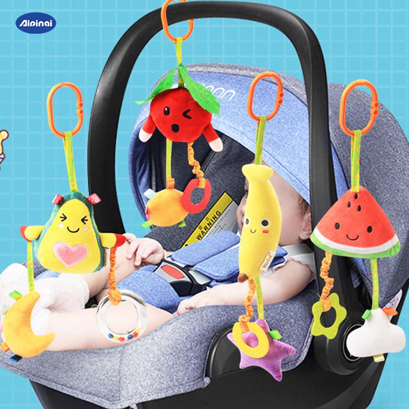 Cartoon Stroller & Crib Hanging Plush Pull Bell for Early Education