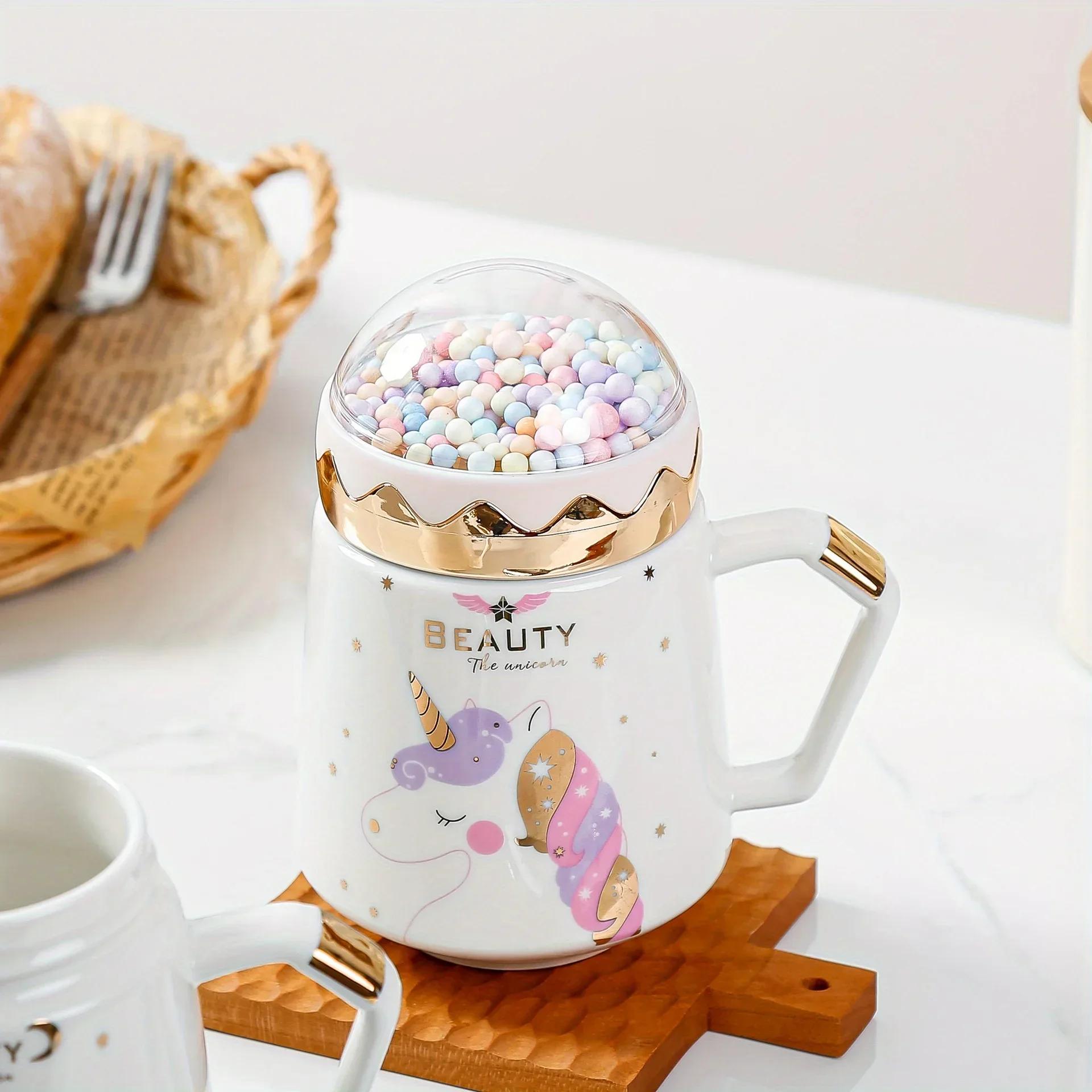 

Unicorn Mug Creative Ceramic Coffee Cup Tea Cup Milk Breakfast Cup with Lid 13.5OZ-16.9OZ