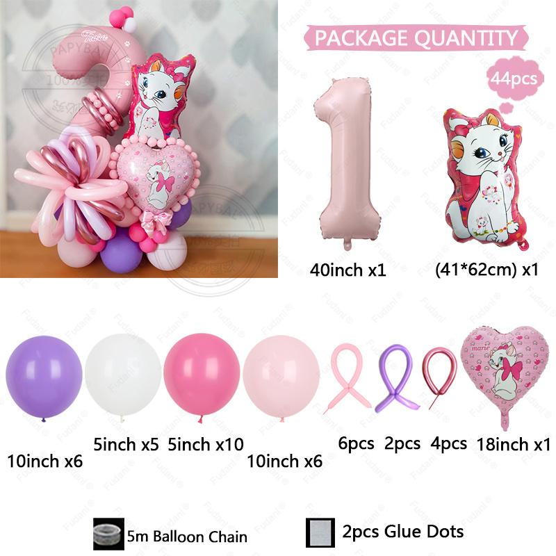44pcs Marie Cat Balloons Baby Pink Girl Birthday Party Balloons Decoration Cartoon Marie Cat Animal Pet Baloon Baby Shower Decor