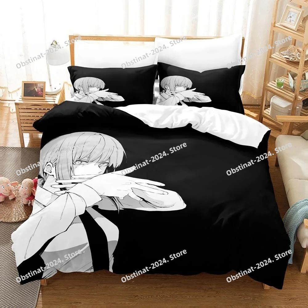 3D Druck Anime Chainsaw Man Makima Bettwäsche-Set, Bettdeckenbezug Bett-Set Steppdeckenbezug Kissenbezug, King Queen Twin Größe Jungen Mädchen Erwachsene