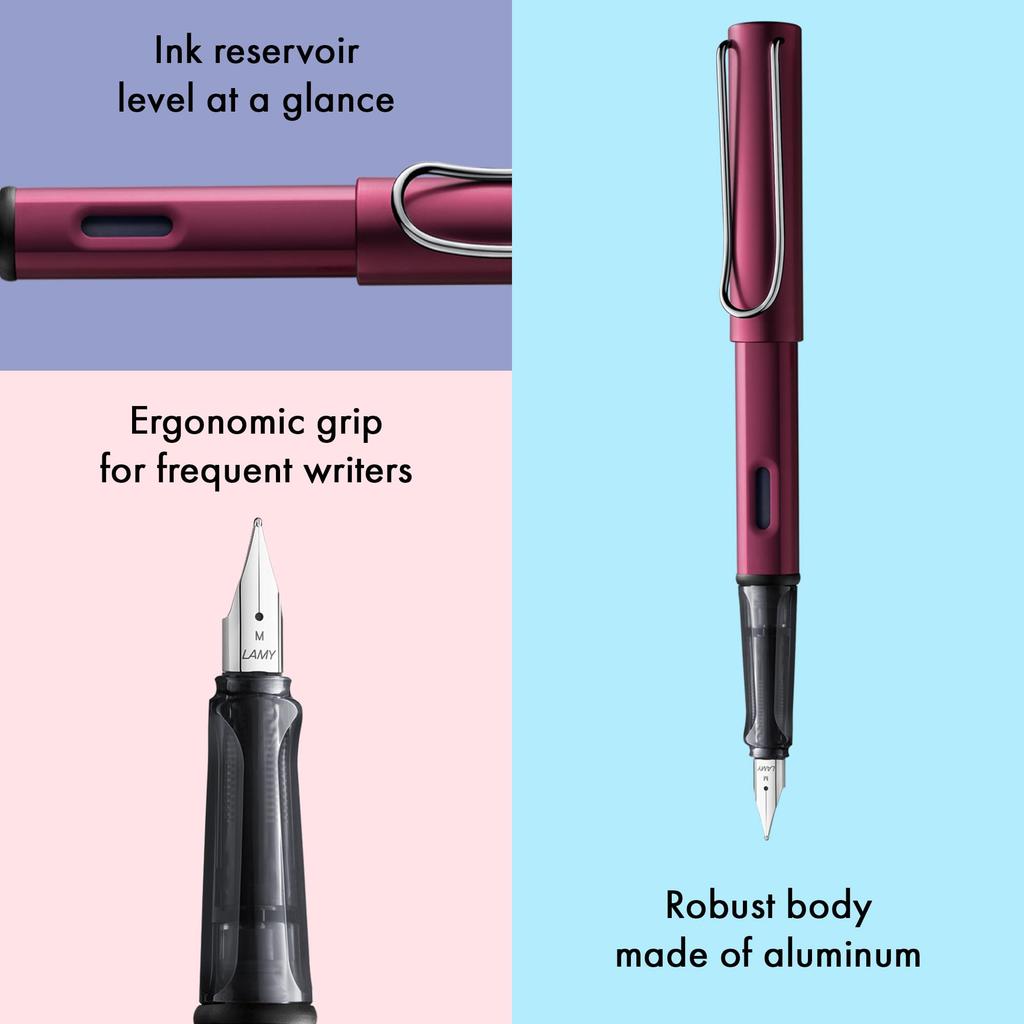 Lamy Pluma Estilográfica Negra Púrpura Agarre Ergonómico y Acero Tamaño F Cuerpo Ligero de Aluminio Incluye Cartucho Azul LAMY T10 AL-star - Plumín, - - -