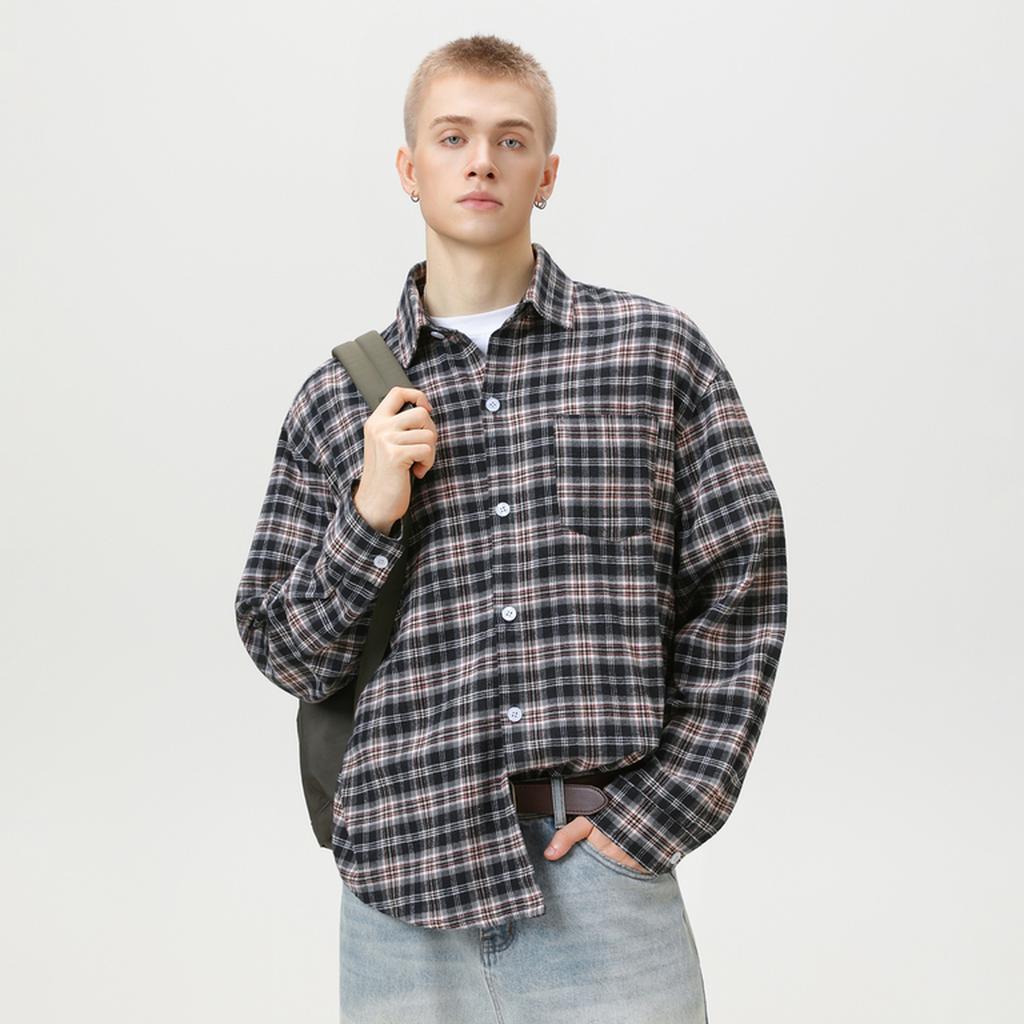 Men's Button Down Shirts Regular Fit Long Sleeve Casual Plaid Shirt for Men Vintage Soft Plaid Shirts with Pocket
