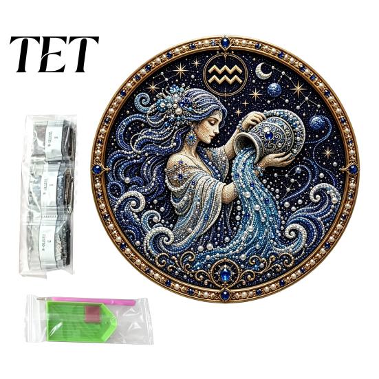 Relaxing Craft Kit for Stress Relief Zodiac Sign Faux Pearl Art Kit, 12 Signs DIY Painting Handmade Picture Kits, Round 3D Constellation Wall Adults,