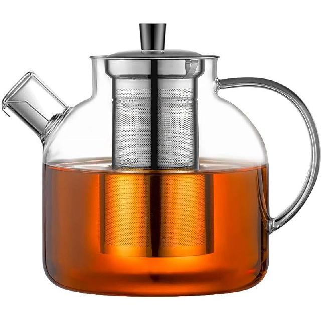 1500ml(50oz) Glass Teapot with Removable Infuser, Ehugos Stovetop Safe Large Tea Pot, Blooming and Loose Leaf Hand Crafted Kettle for Women and Adult