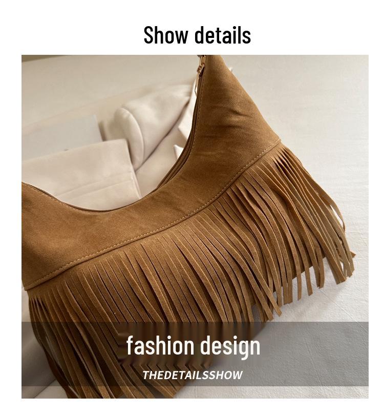 Women's Vintage Suede Tassel Crossbody Bag - Retro Frosted Shoulder Accessory for Autumn/Winter