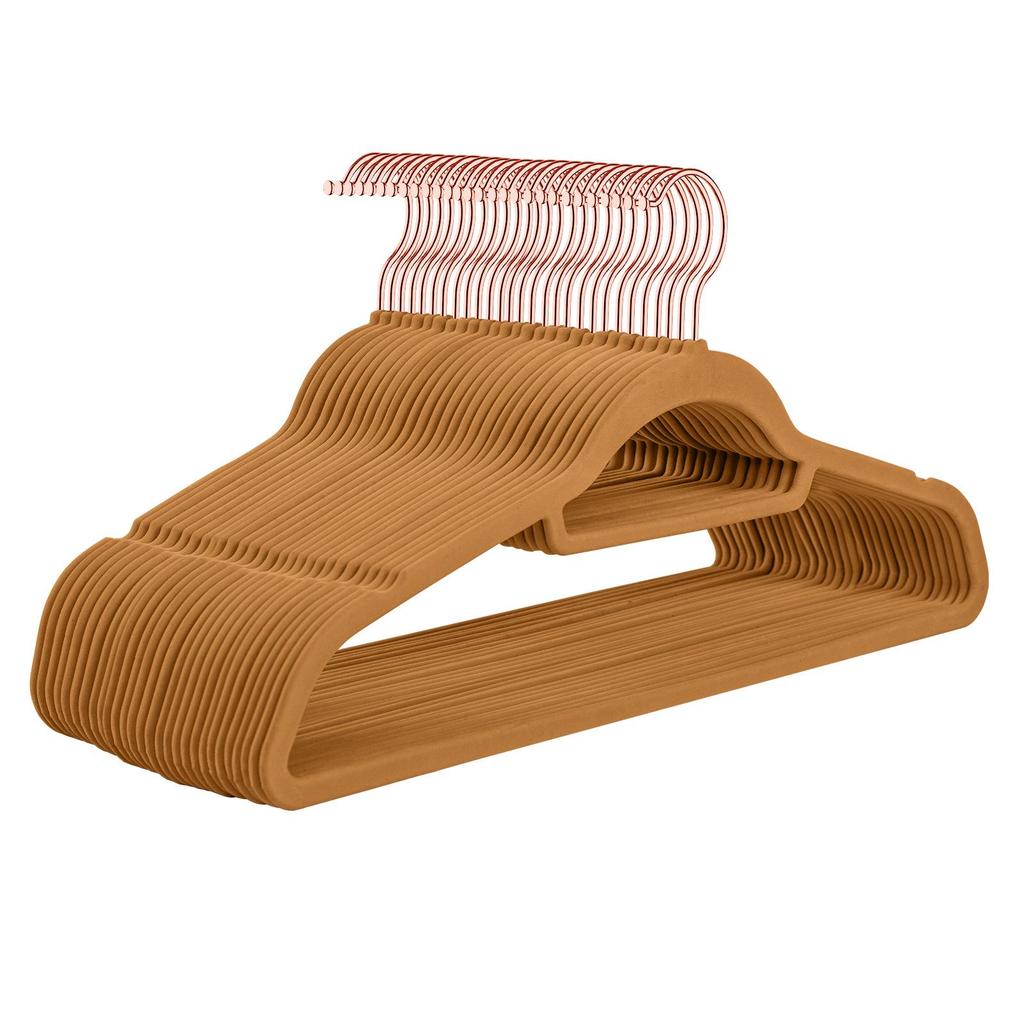 Beflockter Samt-Kleiderbügel mit Roségold-Haken (Rosa) - Rutschfester Organizer