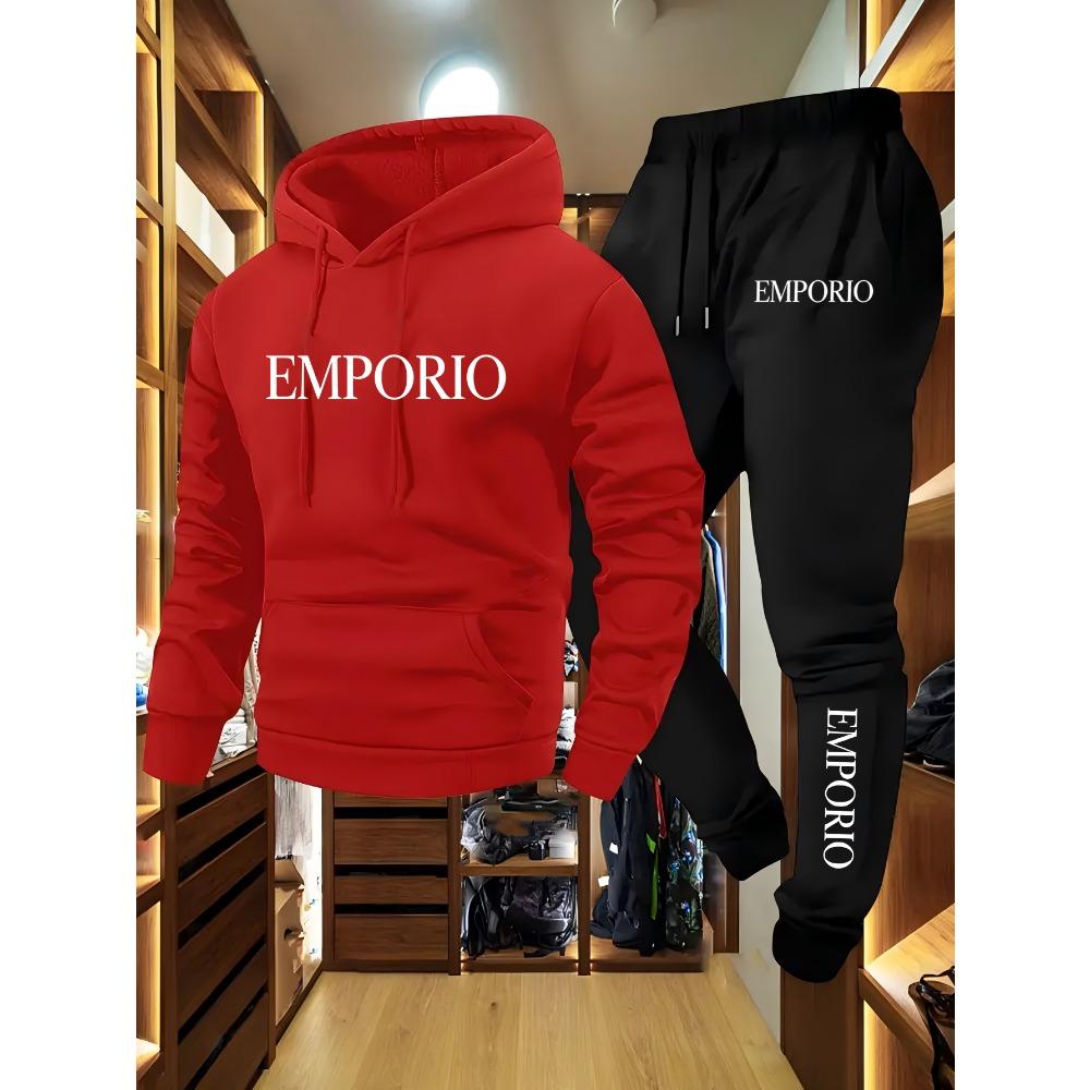 Herbst- und Winter-Sportbekleidung für Herren, Lässiges Lauf- und Fitness-Set, Kapuzenpullover, Sporthose, Geeignet für Männer und Frauen