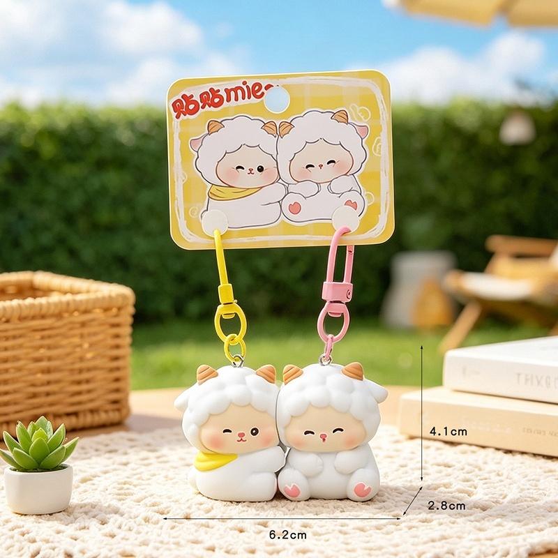 2Pcs Cute Matching Lamb Magnetic Keychain Adorable Cartoon Design For Bag Decor Couple Gifts