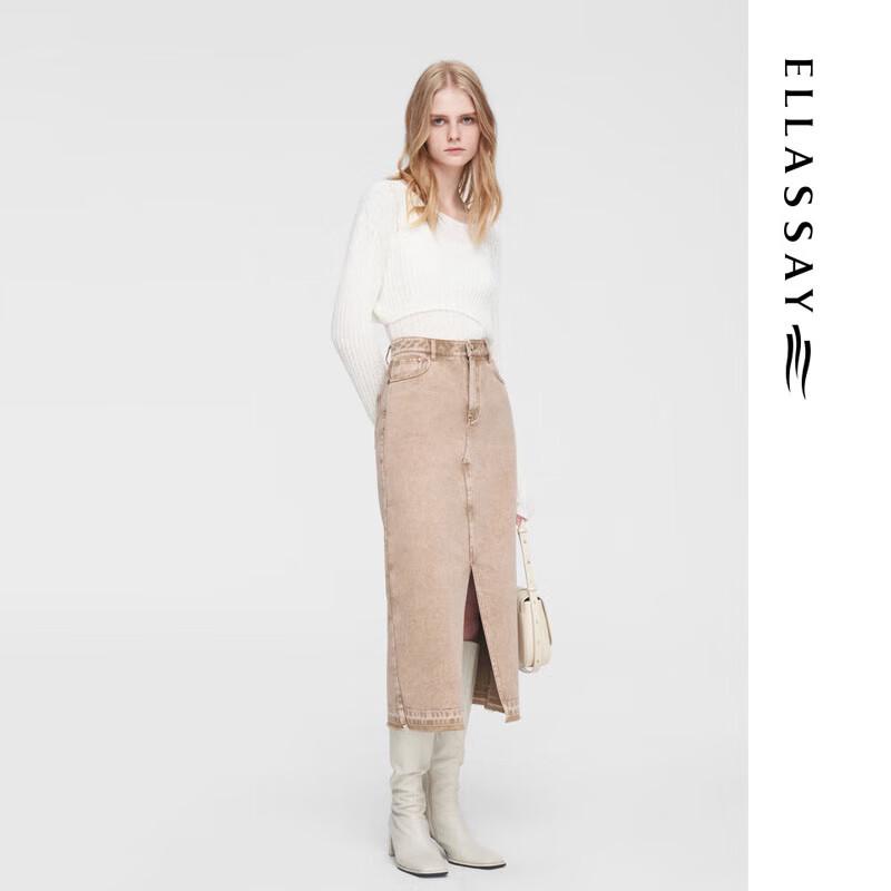 ELLASSAY Women's High-Waist Slit Mid-Length Denim Skirt