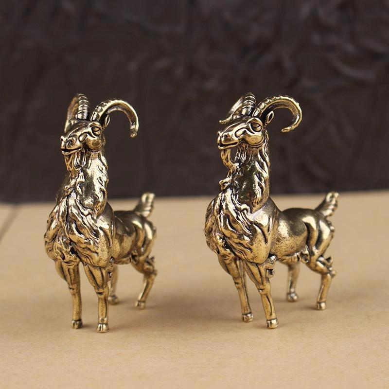 1 Stück Miniatur-Teetier-Figuren Messing Retro Bart Hochmütige Antilope Metall Kreatives Handwerk Haus Büro Schreibtischornament