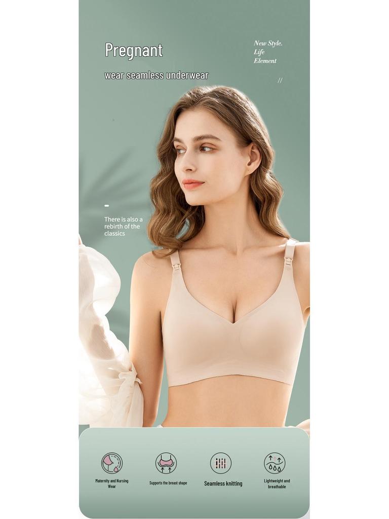 Plus Size Seamless Nursing Bra for Pregnant Women - Adjustable, Wireless, Front-Opening, High-Elastic Gel Support