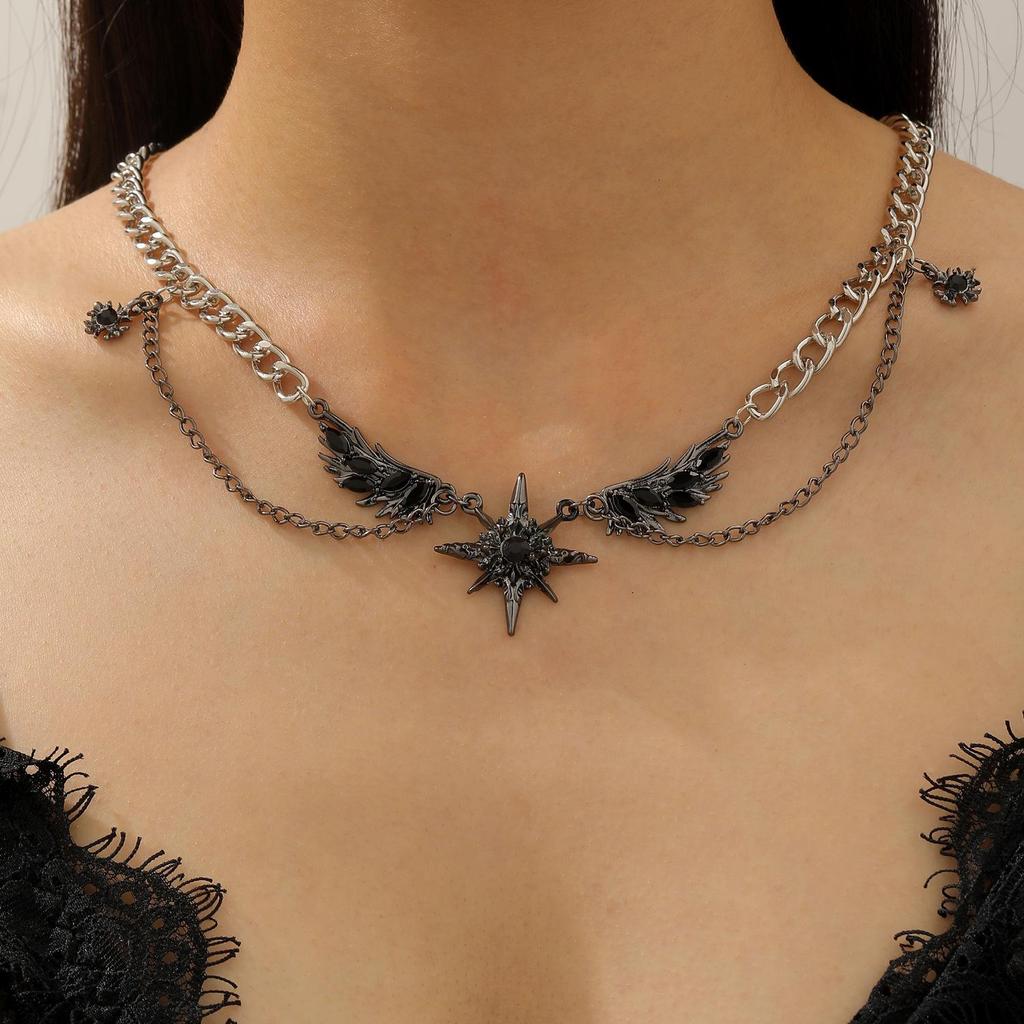 Colier la modă dark gothic Y2K, cu multiple straturi, ciucuri și perle