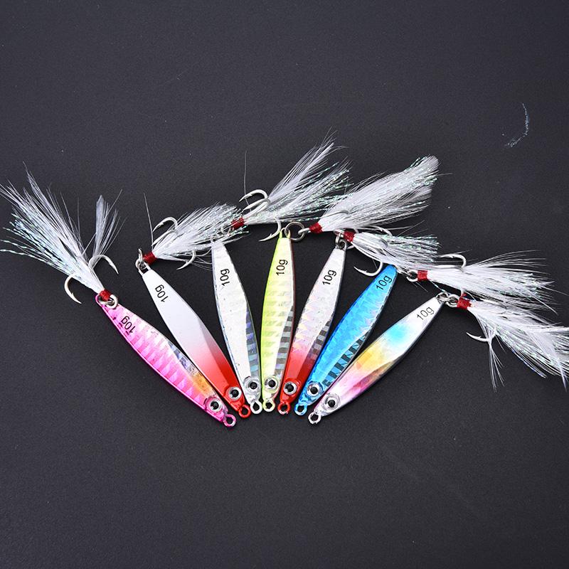 1pc metal jig fishing lure with feather 10g artificial bait freshwater jiggS/&K