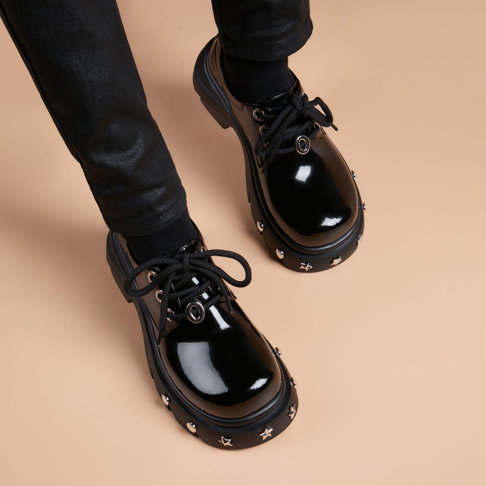 

Мужские туфли из лакированной кожи на толстой подошве, Осень 2025 - Увеличивающие рост, Британская панк-мода, Повседневные и удобные Default Option