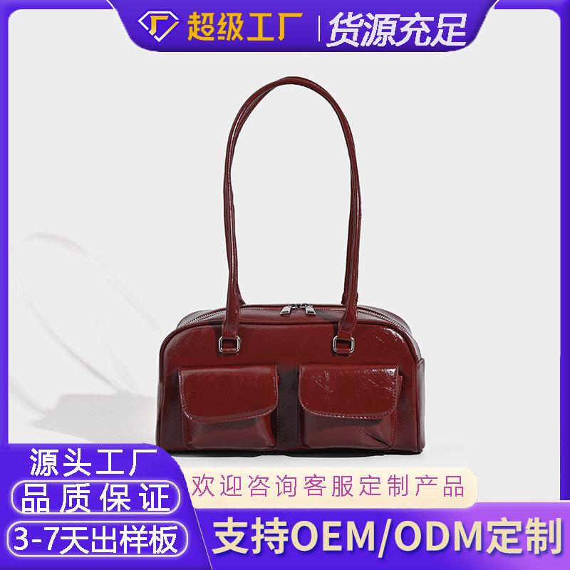 Customized Tote Bag Hot Sale Large Capacity Korean Version Women's Shoulder Underarm Oil Wax Leather Bag Double Bag Casual Portable