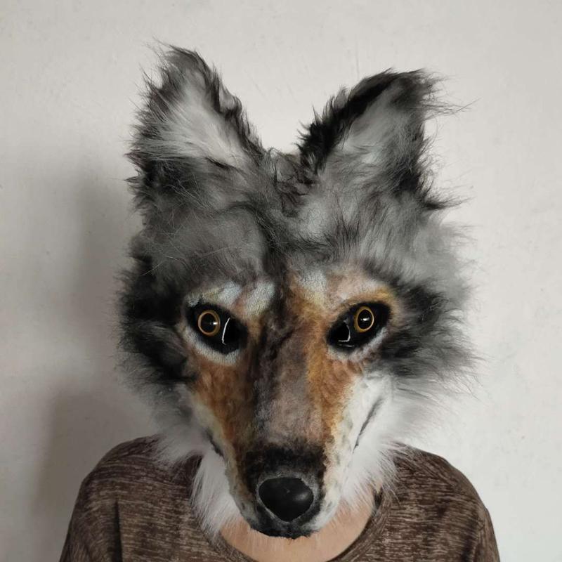 Hund Latex Maske Cosplay Party Requisiten Erwachsener Ganzgesichts Grau Haar Wolf Masken Halloween Karneval Kostüm Lustiges Pelztier Wolf Masken