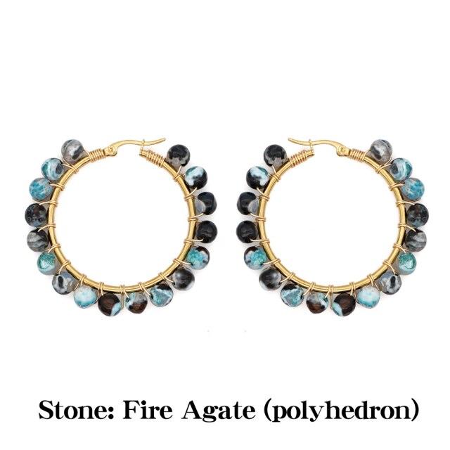 Crystal Earring For Women Boho Jewelry Trendy Natural Stone Pearl Jewellery Bohemian Ear Ring Gold Circle Hoop Earrings